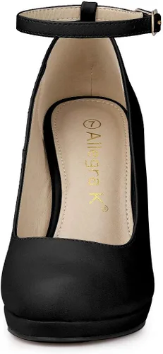 Vista 2 de Allegra K Zapatos de tacón de aguja con correa de tobillo y punta redonda para mujer