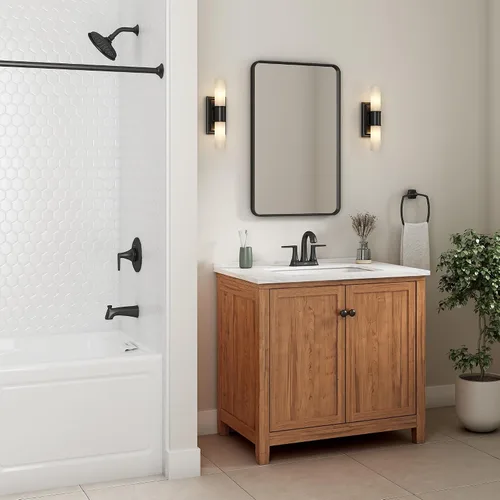 Vista 6 de American Standard 7429201.243 Becklow - Grifo de baño central de dos manijas de 4 pulgadas, 1.2 GPM, negro mate