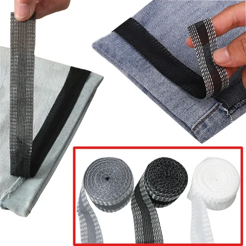 Vista 3 de 3 piezas de pantalones Edge Shorten - Pasta de boca autoadhesiva permanente lavable con dobladillo para planchar, color negro/blanco/gris