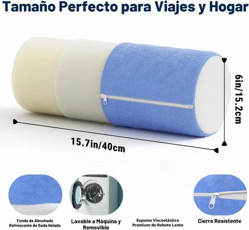 Vista 2 de Almohada Enrollable Cervical para Alivio del Dolor de Cuello - Almohada de Espuma Viscoelástica para Cuello para Cama, Almohada Redonda para Cuello