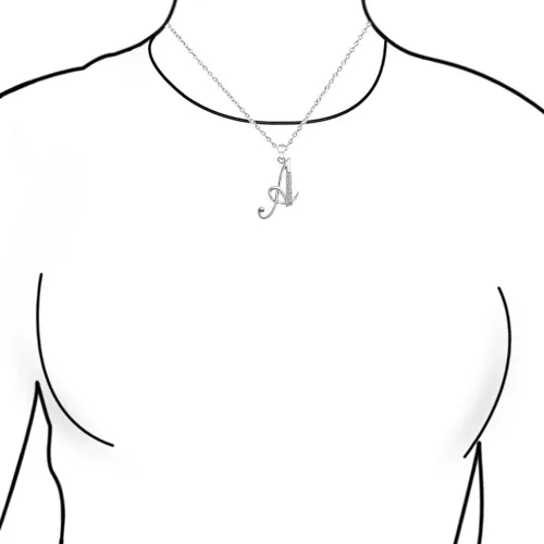 Vista 3 de ABC - Collar con dije de letra del alfabeto con circonita cúbica en pavé y cursiva para mujeres adolescentes, plata de ley 925, Gema Metal, Circonia