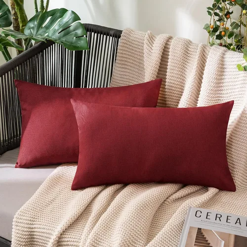 Vista 73 de MIULEE - Paquete de 2 fundas de almohada decorativas para exteriores, impermeables, sólidas, de imitación de lino, para jardín, casa de campo, Azul