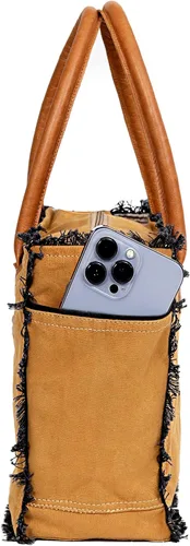 Vista 4 de CLA Bags Bolso de mano de lona reciclada Sel De Mer Bolso de mano de lona reciclada y cuero de vaca Bolsa de lona reciclada radiante y cuero de vaca