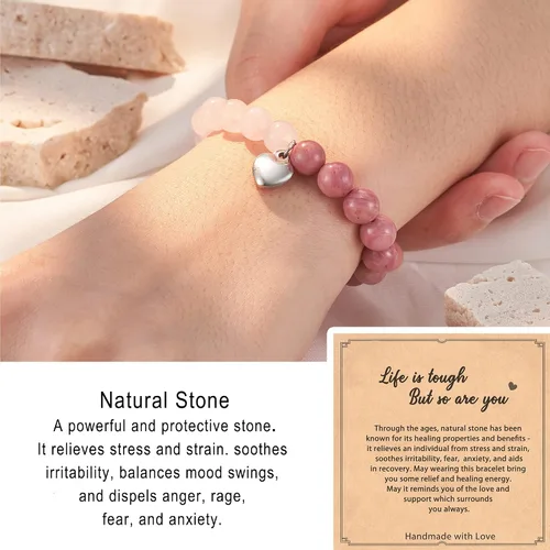 Vista 2 de HGDEER Get Well Soon Gifts - Pulsera curativa de amatista natural para mujeres, hombres, adolescentes y niñas, Metal, Sin gemas.