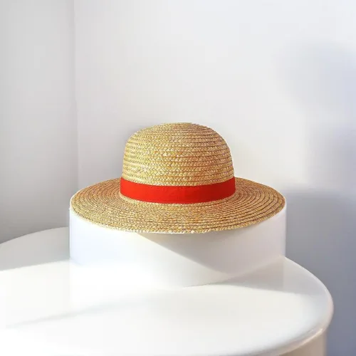 Vista 7 de Sombrero de paja Luffy para hombres y mujeres, multifuncional, Luffy Cosplay con cuerda, sol, playa, fiesta, viaje, actuación, disfraz de paja