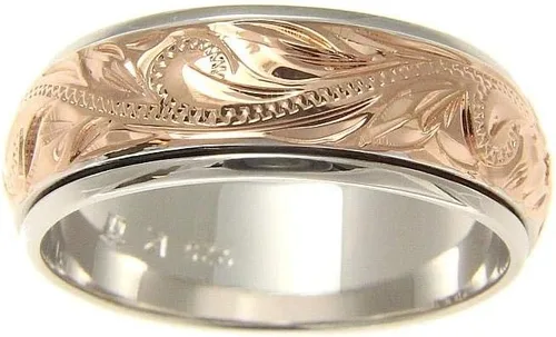 Vista 2 de Arthur's Jewelry Anillo giratorio de plata de ley 925 con diseño de plumeria hawaiana chapado en oro rosa rosa de 2 tonos, tamaño 3-13