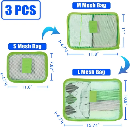 Vista 2 de Organizador de viaje, juego de 3 bolsas de almacenamiento de viaje, multifuncionales, organizadores de equipaje de viaje, bolsa con cremallera