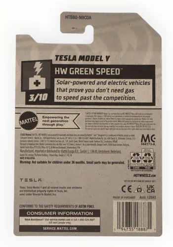 Vista 2 de Mattel Hot Wheels Tesla Model Y, HW Verde Speed 3/10 [Azul] 15/250