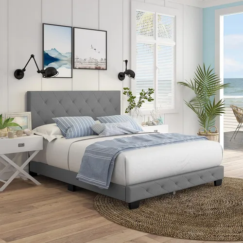 Vista 12 de Boyd Sleep Pisa - Base de cama de terciopelo azul tamaño Queen totalmente tapizada con cabecero ajustable, no requiere somier, fácil montaje, sin