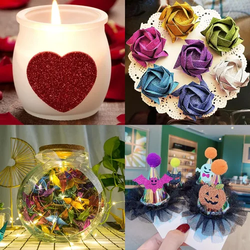 Vista 5 de FEILIBAY 20 hojas de papel de cartulina negra con purpurina, tamaño A4, para manualidades, decoraciones de cumpleaños y bodas, caja de regalo