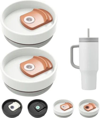 Vista 12 de Tapa de Vaso de 40 OZ Compatible con Stanley Quencher, Paquete de 2 Tapas de Vaso de Acero Inoxidable a Prueba de Derrames y Resistentes a