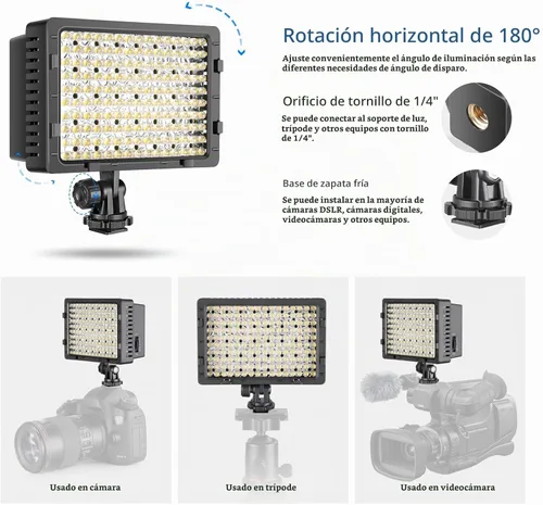 Vista 5 de Foco para cámaras, de la marca Neewer, de 160 LED, alta potencia y regulable