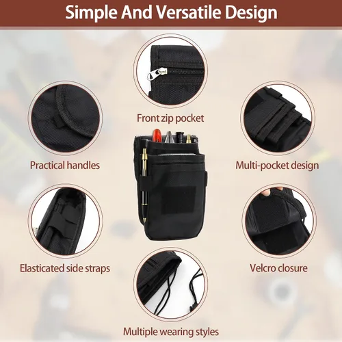 Vista 3 de Bolsa de herramientas con clip para cinturón, bolsa táctica universal para organizadores multiherramientas, funda de teléfono de nailon resistente
