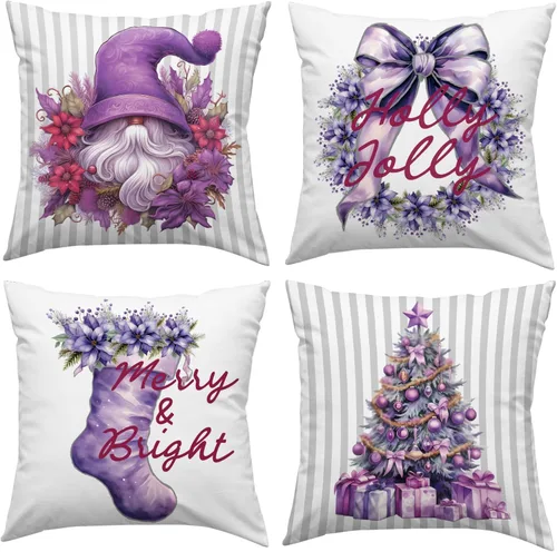 Vista 12 de MIRLEWAIY Paquete de 4 fundas de almohada de 18 x 18 pulgadas, diseño de reno de Navidad, muñeco de nieve de granja, feliz Navidad, feliz año nuevo