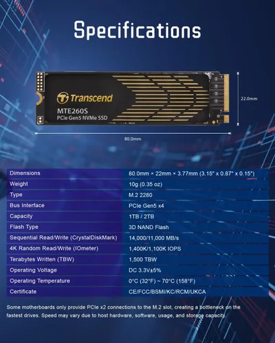 Vista 10 de Transcend SSD Gen5 de 1 TB con disipador de calor, hasta 14,000 MB/s, expansión de almacenamiento para consolas PS5, compatible con computadoras