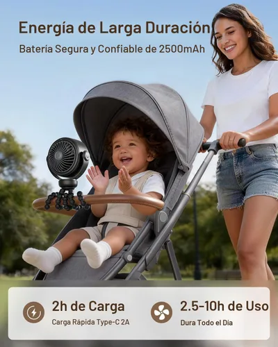 Vista 4 de SWEETFULL Ventilador de cochecito portátil, ventilador de bebé a prueba de Negro