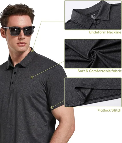 Vista 4 de TELALEO Paquete de 45 camisas polo para hombre, secado rápido, manga corta, para golf, rendimiento que absorbe la humedad, entrenamiento casual
