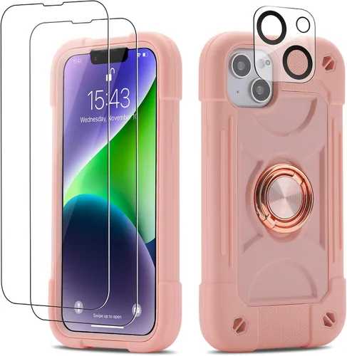 Vista 56 de Funda para iPhone Se3/iPhone Se2, iPhone 6/6S, iPhone 7/iPhone 8 de 4.7 pulgadas con soporte de anillo, con 2 protectores de pantalla resistentes