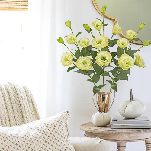 Vista 4 de Flores artificiales de seda de color blanco crema de 34.5 pulgadas, 3 piezas, flores de Eustoma Lisianthus con tallo largo, ramas de arreglo