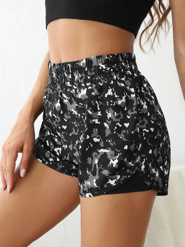 Vista 5 de Floerns Pantalones cortos deportivos de cintura alta para mujer