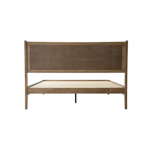 Vista 5 de Marco de cama tamaño King, cama plataforma de madera sólida con cabecera y pie de cama, 12 listones resistentes, patas centrales de metal, fácil