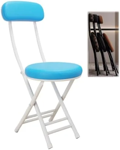 Vista 16 de Compact Foldable Bar Stool with Backrest & Round Cushion - Space-Saving Portable Chair for Kitchen, Dining, Living Room, Office & Balcony - Stylish