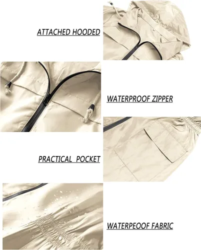 Vista 6 de Lomon - Chaqueta de mujer para la lluvia, impermeable y ligera, con capucha, para exteriores