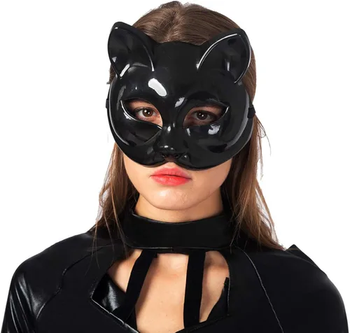 Vista 5 de Spooktacular Creations Disfraz clásico de Catwoman de Halloween para mujeres adultas, traje de gato con máscara de gatito y cinturón, Negro