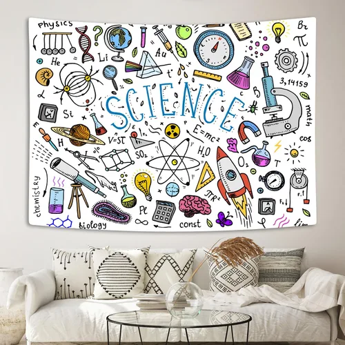 Vista 2 de Tapiz de ciencia educativa, física, matemáticas, química, biología, tapiz para colgar en la pared, tapiz para estudiantes y profesores, tapiz