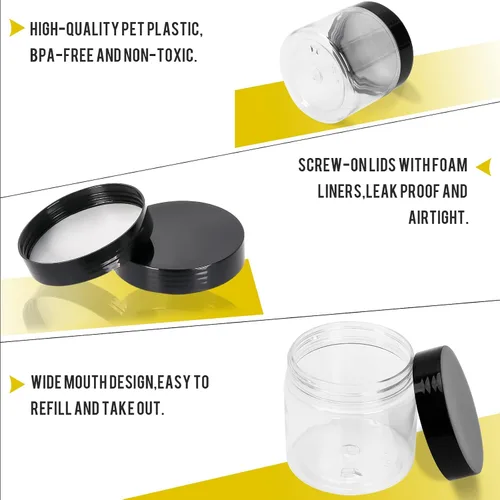 Vista 6 de Paquete de 40 tarros de plástico con tapas negras de 6 onzas, recipientes de plástico redondos de 6.1 fl oz Clear Cosmetic Jars,Refillable Empty