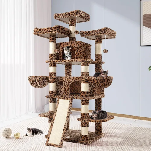 Vista 14 de Allewie Árbol de gato de 68 pulgadas/casa y torres para felinos grandes/poste rascador/árbol de escalada grande de varios niveles