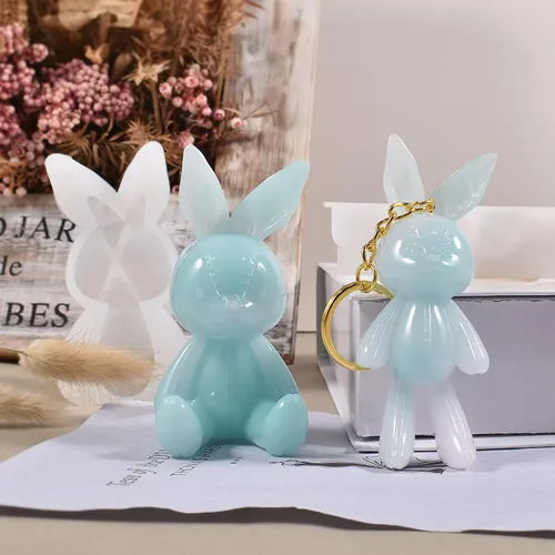 Vista 4 de 2 moldes de resina de conejo, moldes de silicona de conejo de Pascua para llavero, manualidades hechas a mano
