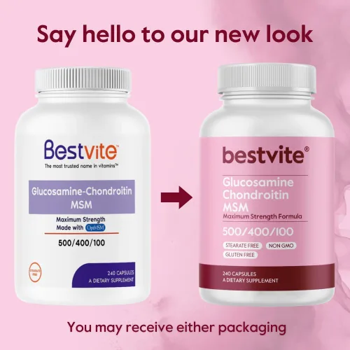 Vista 7 de BESTVITE Glucosamina condroitina MSM 500/400/100 por cápsula (240 cápsulas) con OptiMSM patentado, fórmula de máxima resistencia para apoyo