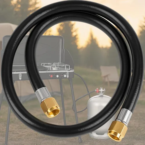 Vista 14 de Wadoy, conjunto de conector de manguera de propano para cámper, 2 pies, 3/8" rosca hembra x 3/8" rosca hembra para conexión rápida, manguera de 24