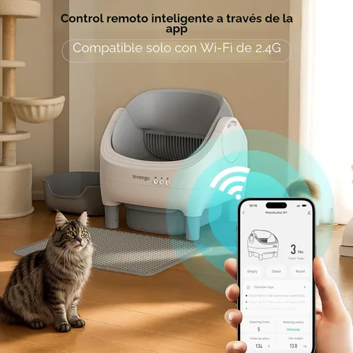 Vista 2 de Invengo - Arenero Automático para Gatos con Limpieza Automática, Control por Aplicación, Arenero Automático de Tapa Abierta con Sensores