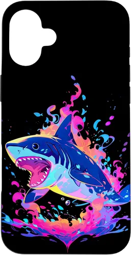 Vista 22 de iPhone 16 Colorful Shark, Spirit Animal, Multicolor Art, Case