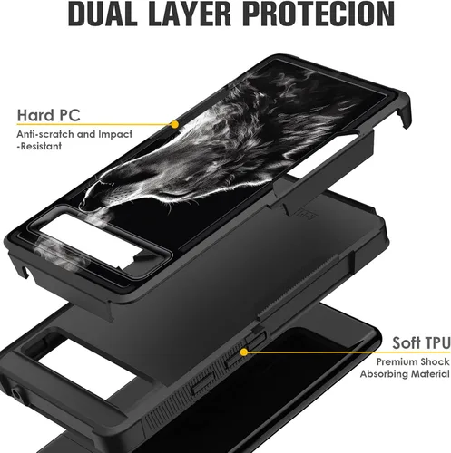 Vista 47 de Funda para Pixel 6A, funda protectora híbrida de doble capa resistente a prueba de golpes de policarbonato duro de silicona suave TPU para Google