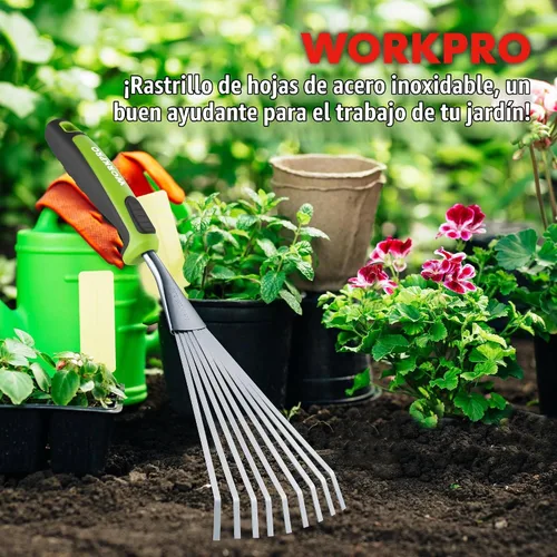 Vista 8 de WORKPRO Rastrillo de mano de 16", rastrillo de jardín de acero inoxidable resistente con mango suave, pequeña herramienta de mano de jardín