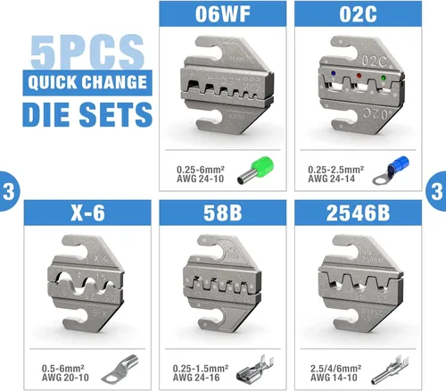 Vista 4 de iCrimp - Kit de herramientas de crimpado de trinquete de cambio rápido, kit de servicio automotriz, para prensar conector IWS4, terminales aislados