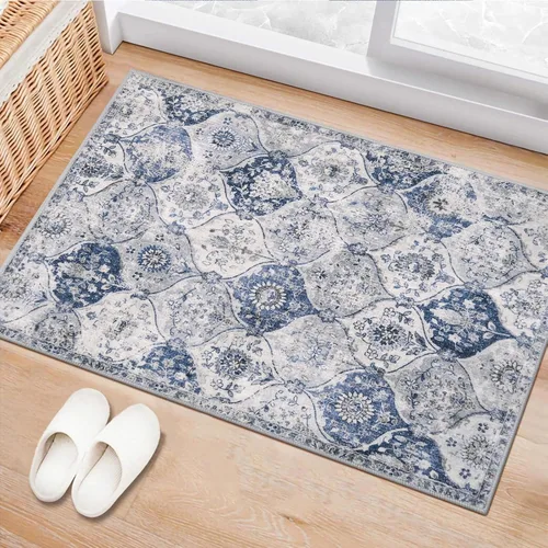 Vista 70 de Lahome - Alfombra marroquí antideslizante y lavable, pequeña alfombra oriental para dormitorio, cocina, entrada, baño, entrada, 61 x 91 cm, crema