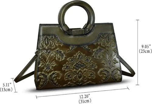 Vista 5 de Monederos y bolsos de cuero genuino para mujer, estilo vintage, de cuero en relieve, bolso cruzado de hombro, bolso con asa superior