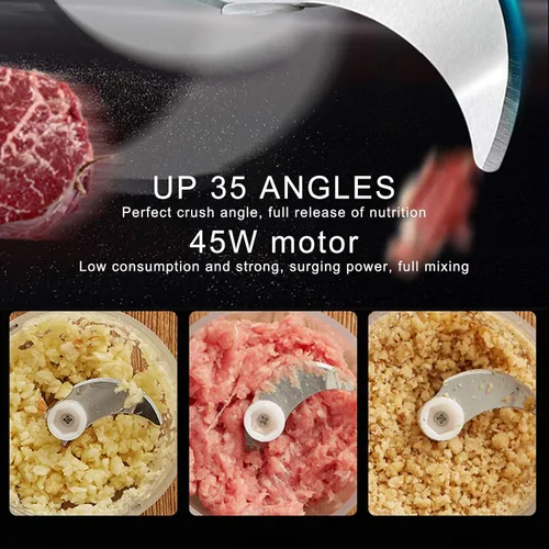 Vista 6 de Picadora eléctrica de carne de 8.5 fl oz, picadora de alimentos de cocina con carga USB, mezclador de alimentos complementario multifuncional