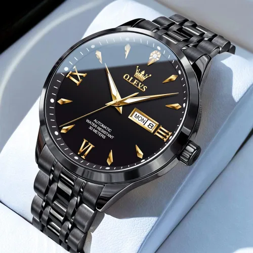 Vista 7 de OLEVS Reloj automático para hombre con calendario mecánico de cuerda automática, impermeable, de acero inoxidable, luminoso, de lujo, vestido