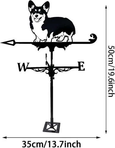 Vista 2 de Veleta para techo creativo Corgi Dog Weather Vanes para jardines al aire libre, arte de hierro negro, veleta meteorológica para casas, patio, césped