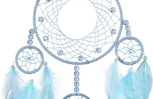 Vista 4 de Atrapasueños suaves, plumas de ganso azul aguamarina con multianillo, perla de lujo, hecho a mano, gran atrapasueños para dormitorio, atrapasueños