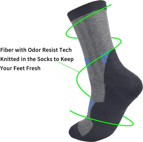 Vista 5 de WindCrosser Men's Padded Cushioned Anti Odor Compression Crew Mid Calf Cotton Hiking Trekking Socks