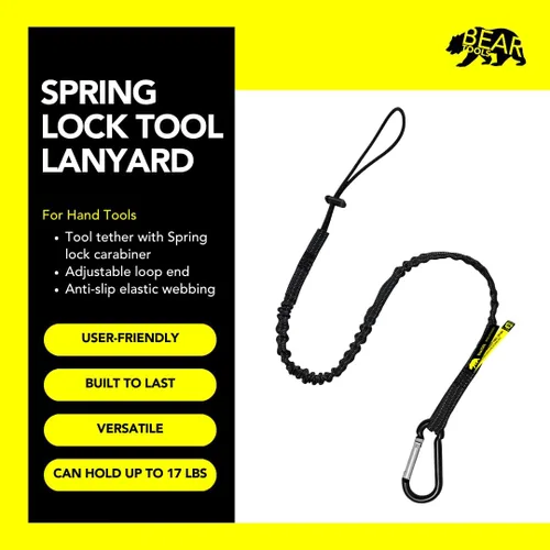 Vista 2 de BearTOOLS Cordón para herramientas con mosquetón de resorte estándar y extremo de bucle ajustable, 35.4 in de longitud, límite de peso máximo