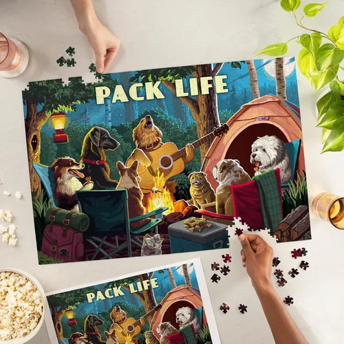 Vista 3 de Pack Life Dogs Around Campfire Puzzle, 1000 piezas por Lantern Press