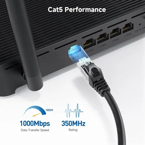 Vista 4 de Cable Matters Paquete de 8 cables Ethernet Cat 5e cortos sin enganches, cable Gigabit Cat5e, cable Ethernet Cat5e, negro