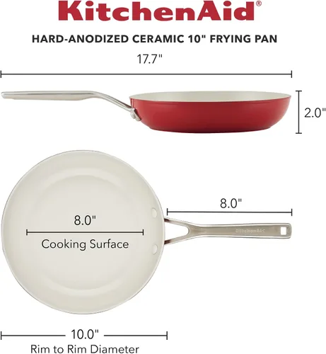 Vista 2 de KitchenAid Sartén/sartén antiadherente de cerámica anodizada dura, 10 pulgadas, color rojo imperio